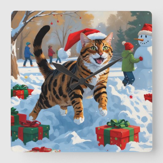Bengalische Weihnachtsfeiertage Schneeszene Quadratische Wanduhr (Vorderseite)