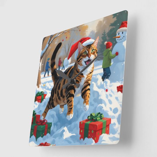 Bengalische Weihnachtsfeiertage Schneeszene Quadratische Wanduhr (Winkel)