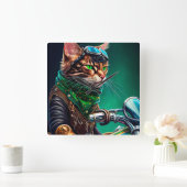 Bengalischer Cat Drike St. Patrick's Day Quadratische Wanduhr (Zuhause)