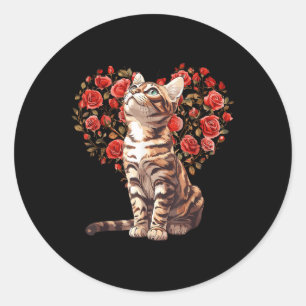 Bengalischer Cat Valentinstag Blumenherzendesign f Runder Aufkleber