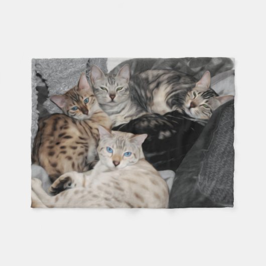 Bengalischer Katzekitty-Stapel Fleecedecke (Vorderseite (Horizontal))