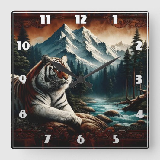 Bengalischer Tiger Entspannung in der Nähe des Ber Quadratische Wanduhr (Vorderseite)