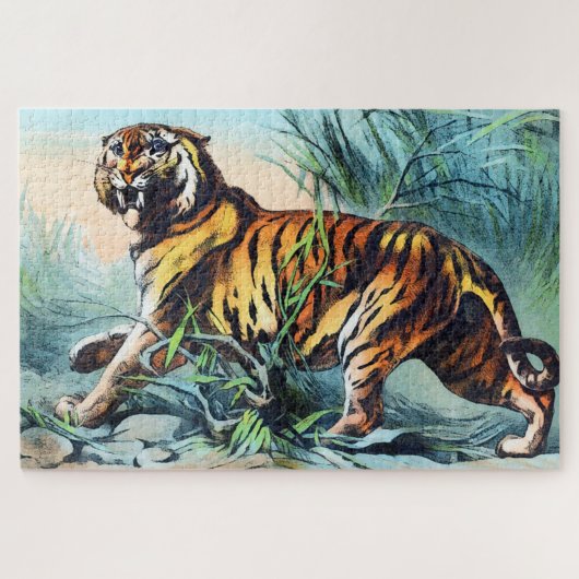 Bengalischer Tiger im langen Gras mit blauem Himme Puzzle (Horizontal)