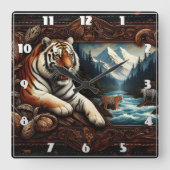 Bengalischer Tiger in der Nähe des Bergstroms Quadratische Wanduhr (Vorderseite)