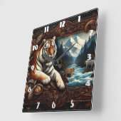 Bengalischer Tiger in der Nähe des Bergstroms Quadratische Wanduhr (Winkel)