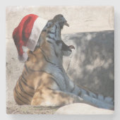 Bengalischer Tiger mit einer Weihnachtsmannmütze z Steinuntersetzer (Vorderseite)
