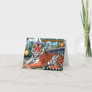 bengalischer Tiger mit Geburtstagshut Karte