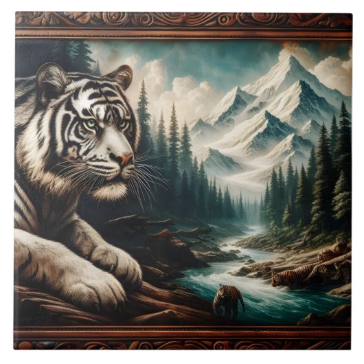 Bengalischer Tiger Ruhen am Berg Fliese (Vorderseite)