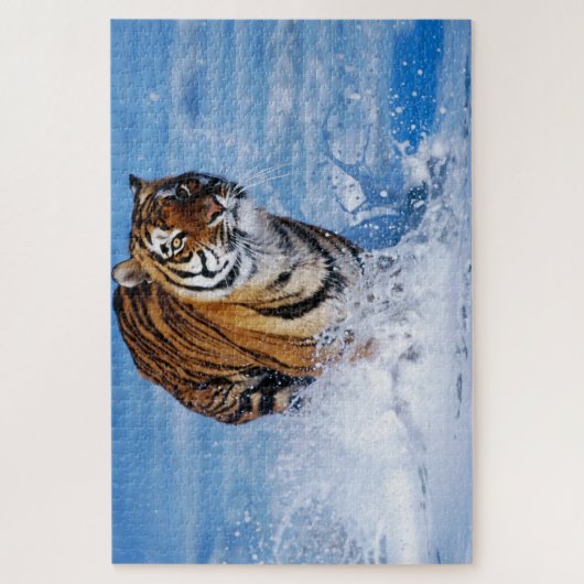 Bengalischer Tiger-Runn-Ing im schönen blauen Ozea Puzzle (Vertikal)