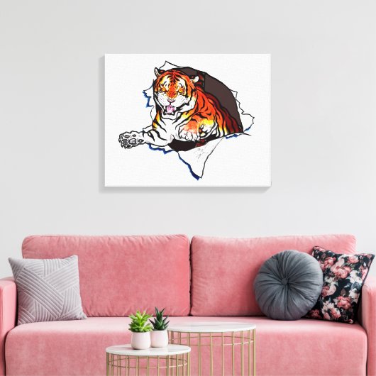 Bengalischer Tiger springt aus! Leinwanddruck (Insitu (Wohnzimmer))