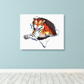 Bengalischer Tiger springt aus! Leinwanddruck (Insitu (Holzboden))