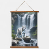 Bengalischer weißer Tiger in der Natur Wandteppich Mit Holzrahmen (Vorderseite)