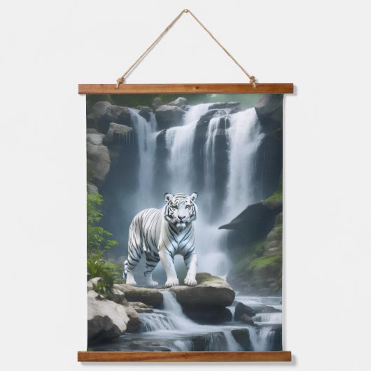 Bengalischer weißer Tiger in der Natur Wandteppich Mit Holzrahmen (Vorderseite)