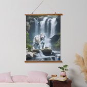 Bengalischer weißer Tiger in der Natur Wandteppich Mit Holzrahmen (Schlafzimmer)