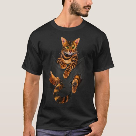 Bengalisches Cat Pocket Ripper Pocket Bengalisch L T-Shirt (Vorderseite)