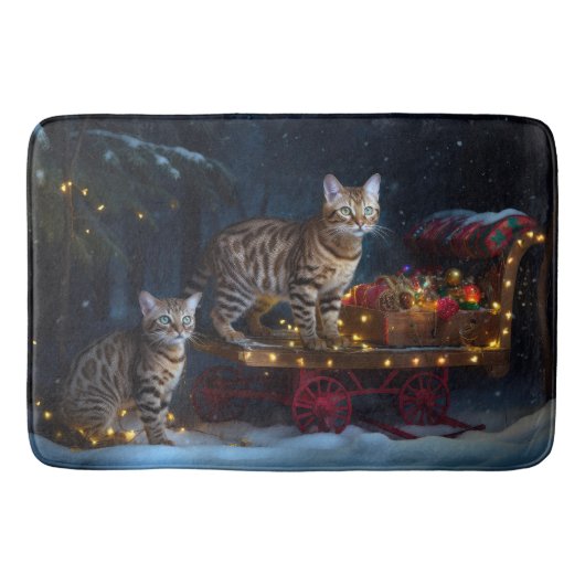 Bengalisches Cat Snowy Sleigh Ride Weihnachtsdekor Badematte (Vorderseite)