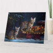 Bengalisches Cat Snowy Sleigh Ride Weihnachtsdekor Karte (Vorderseite)
