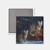 Bengalisches Cat Snowy Sleigh Ride Weihnachtsdekor Magnet (Vorderseite/Rückseite)
