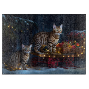 Bengalisches Cat Snowy Sleigh Ride Weihnachtsdekor Schneidebrett