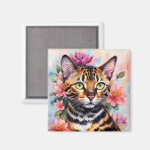 Bengalisches Cat Watercolor Blumenmuseum Magnet (Vorderseite/Rückseite)