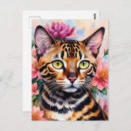 Bengalisches Cat Watercolor Blumenmuseum Postkarte