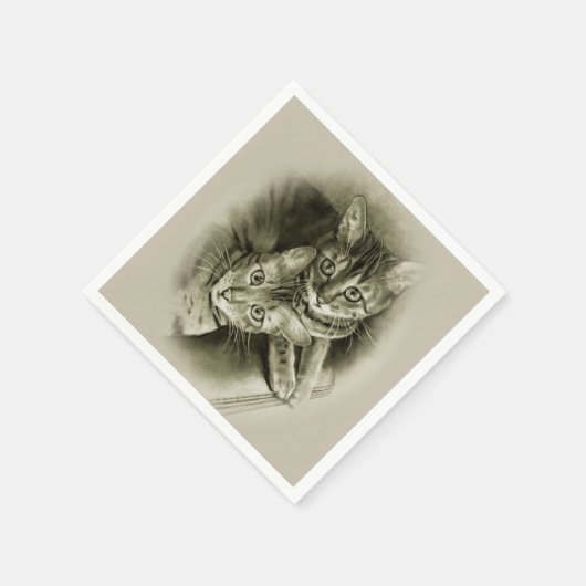 Bengalisches Katzenpaar, Original Zeichnend Stift Serviette (Ecke)