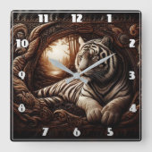 Bengalisches Tiger Entspannen in Wald bei Dämmerun Quadratische Wanduhr (Vorderseite)