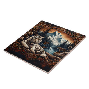 Bengalisches Tiger-Ruhen durch Bergbach Fliese