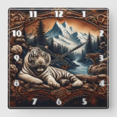 Bengalisches Tiger-Ruhen durch Bergbach Quadratische Wanduhr (Vorderseite)