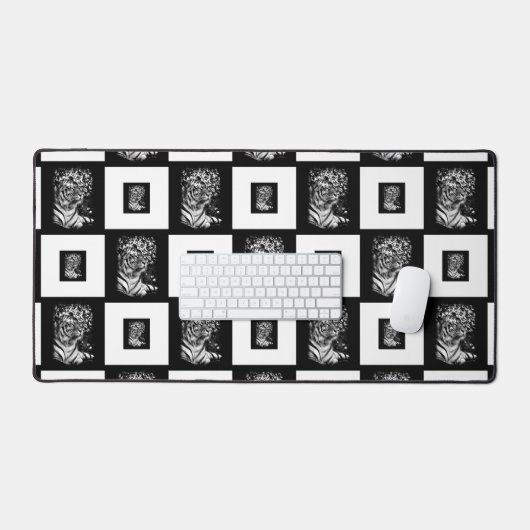 Bengalisches Tiger-Schwarz-Weiß-Prüfmuster Schreibtischunterlage (Tastatur & Maus)