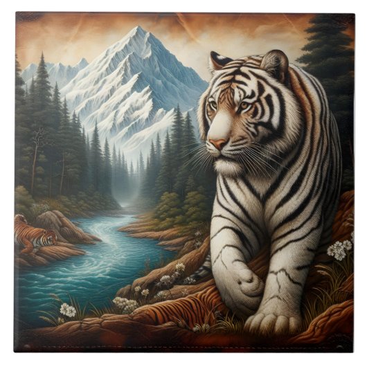 Bengalisches Tiger Wandern am Berg Fliese (Vorderseite)