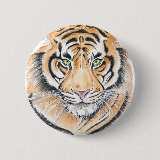 Bengalisches Tiger Wasserfarbe Kunst Button (Vorderseite)