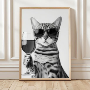 Bengalkatze beim Weintrinken Wandkunst, Schwarz un Poster