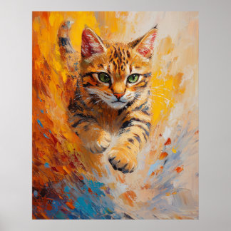 Bengalkatze, Feline Flug in einem Wald aus Feuer Poster