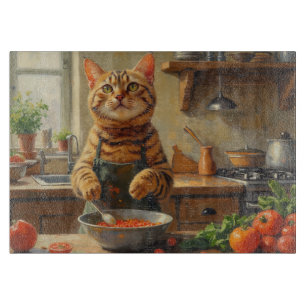 Bengalkatze kocht in der Küche Schneidebrett