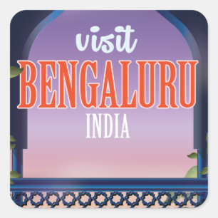 Bengaluru Indien Vintage-Reiseposter Quadratischer Aufkleber