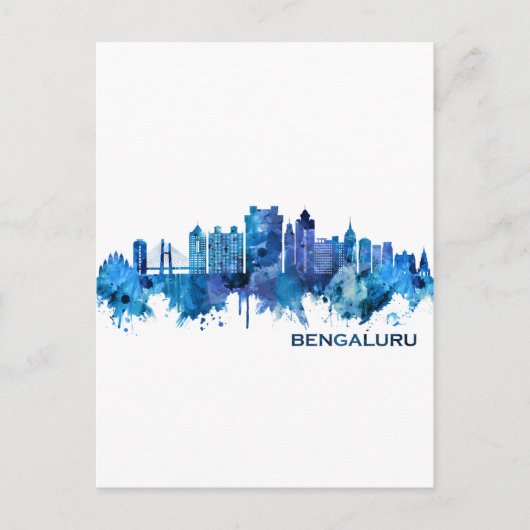 Bengaluru Karnataka Skyline Blue Feiertagspostkarte (Vorderseite)