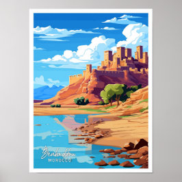 Benhaddau Marokko Reisen Vintage Illustration Poster