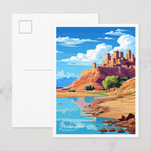 Benhaddau Marokko Vintage-Reiseillustration Postkarte
