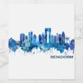 Benidorm Spain Skyline Blue Weinetikett (Einzelnes Label)