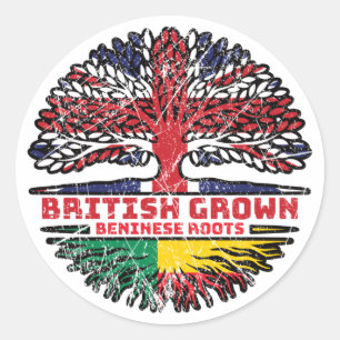Benin Beninese British UK Tree Roots Flag Runder Aufkleber