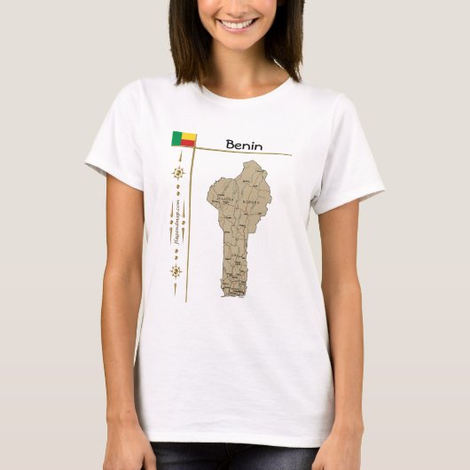 Benin Map + Flag + Titel T - Shirt (Vorderseite)