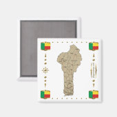 Benin Map + Flags Magnet (Vorderseite/Rückseite)
