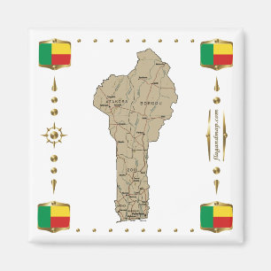 Benin Map + Flags Magnet