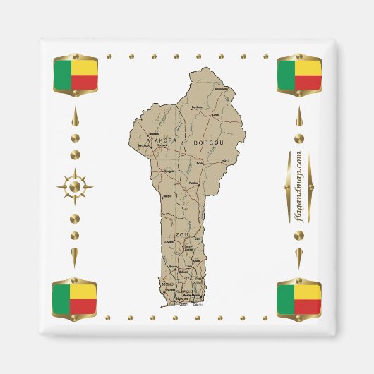 Benin Map + Flags Magnet (Vorne)