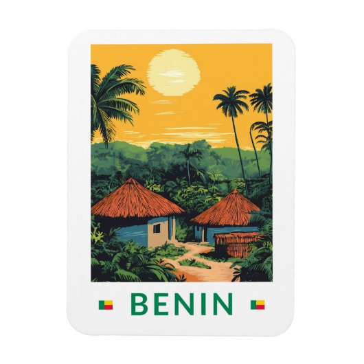 Benin Sunset Illustration Travel Art Vintag Magnet (Vertikal)