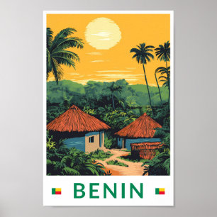 Benin Sunset Illustration Travel Art Vintag Poster