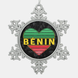 Beninese Heart, I Liebe Benin Weihnachten Schneeflocken Zinn-Ornament