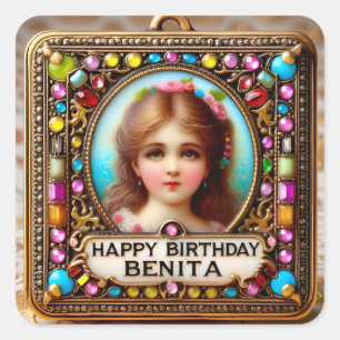 BENITA ~ HERZLICHE GLÜCKWÜNSCHE ZUM GEBURTSTAG ~ V QUADRATISCHER AUFKLEBER