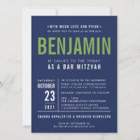 BENJAMIN BAR MITZVAH marineblaue grüne Einladung